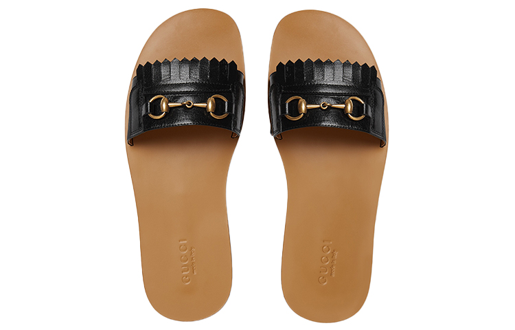 Lookbook Pantuflas Gucci de Cuero Negro Marrón con Detalle Horsebit. 510100-D3V00-1000