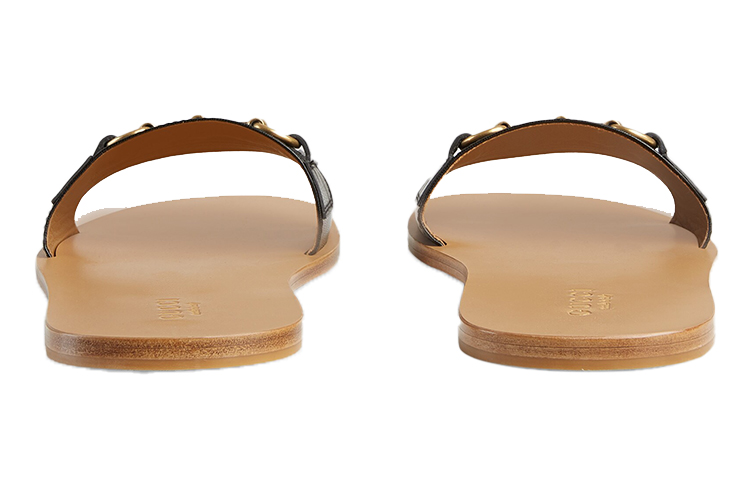 Shop Pantuflas Gucci de Cuero Negro Marrón con Detalle Horsebit. 510100-D3V00-1000