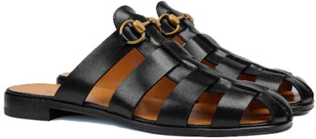 Lookbook GUCCI 古馳 皮革 馬銜扣平跟 時尚涼拖 男款 黑色