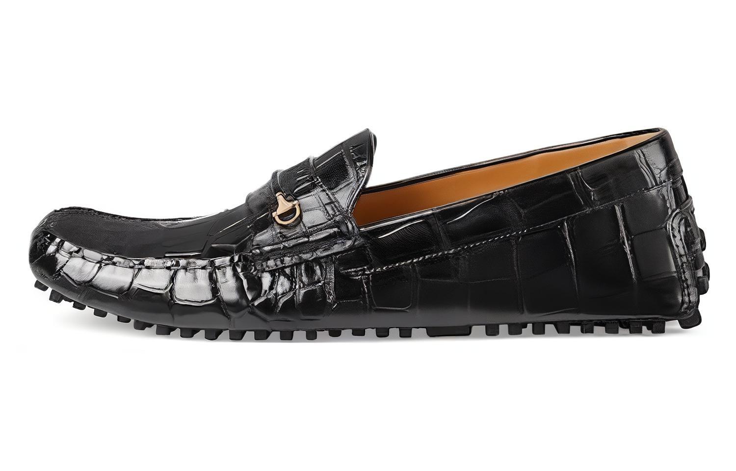 Buy グッチ レザーローファー ブラック 752621-EAAKW-1000