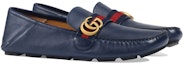 Shop GUCCI古馳 雙G系列 牛皮 条纹织带 樂福鞋 男款 藍色