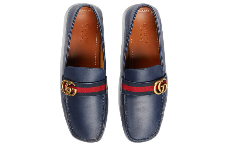 Purchase GUCCI古馳 雙G系列 牛皮 条纹织带 樂福鞋 男款 藍色