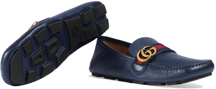 GUCCI古馳 雙G系列 牛皮 条纹织带 樂福鞋 男款 藍色 Sizing GUCCI古馳 雙G系列 牛皮 条纹织带 樂福鞋 男款 藍色