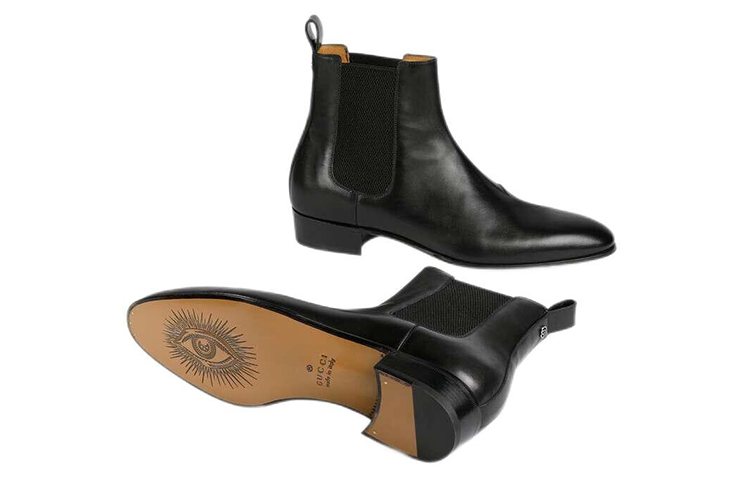 Shop 古驰黑色尖头皮革短靴 624661-CDZK0-1000