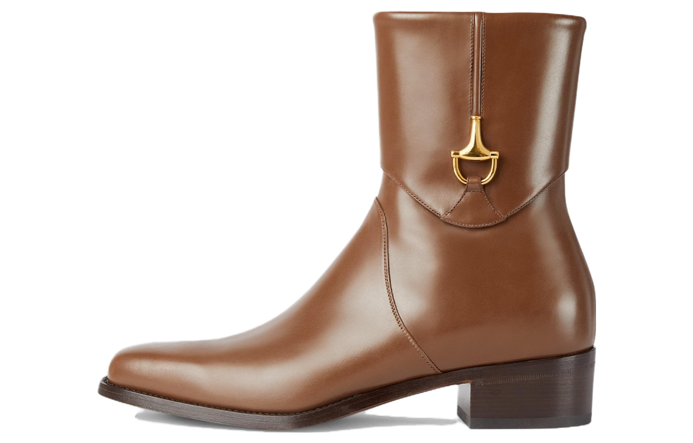 Gucci Leather Round-Toe Slip-On Boots 'Brown' 750320-AFE00-2361