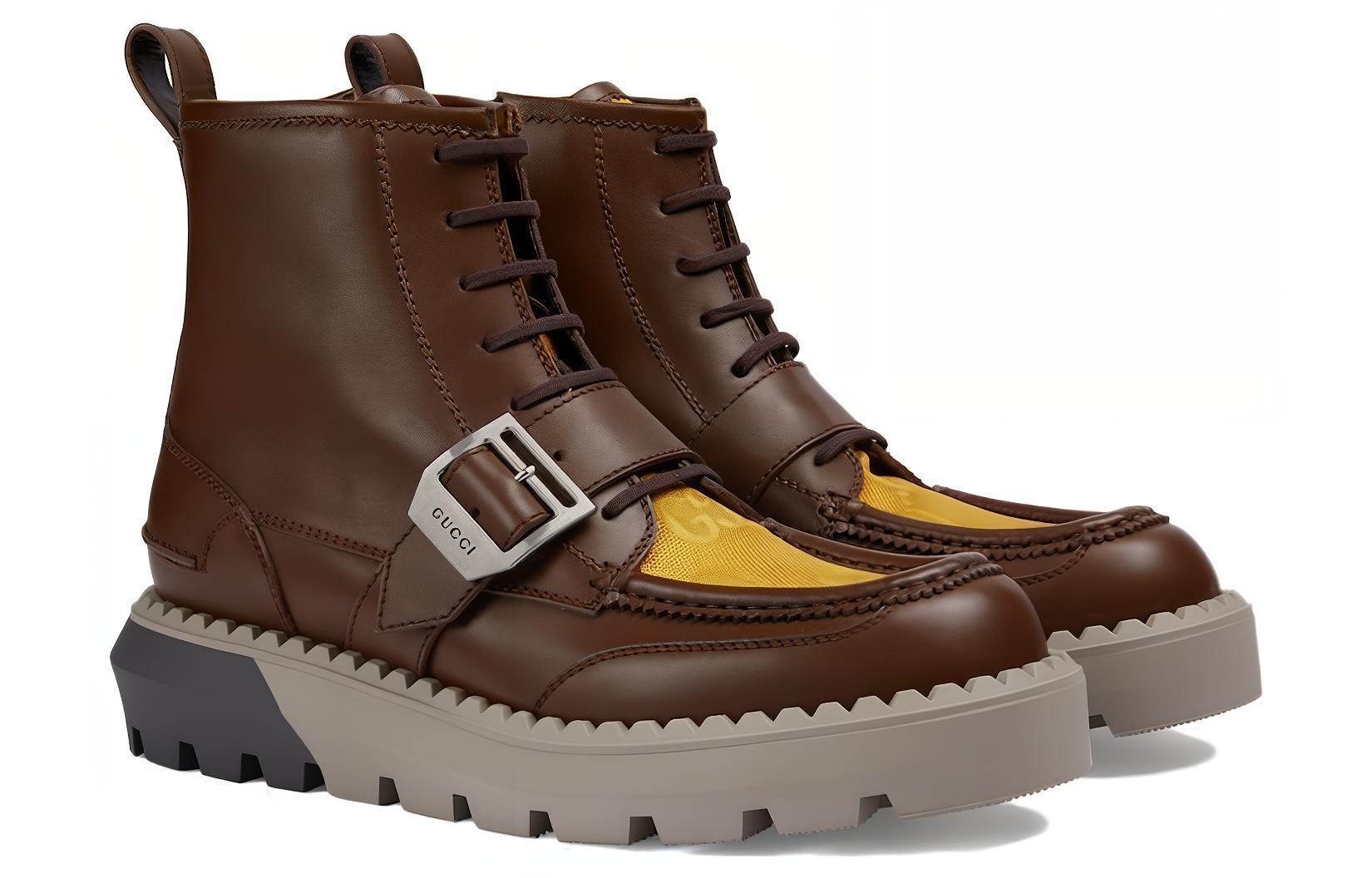 Lookbook GUCCI 古馳 皮革 圓頭拉鍊 舒適百搭 短靴 男款 棕色