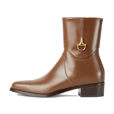 Gucci Leather Round-Toe Slip-On Boots 'Brown'