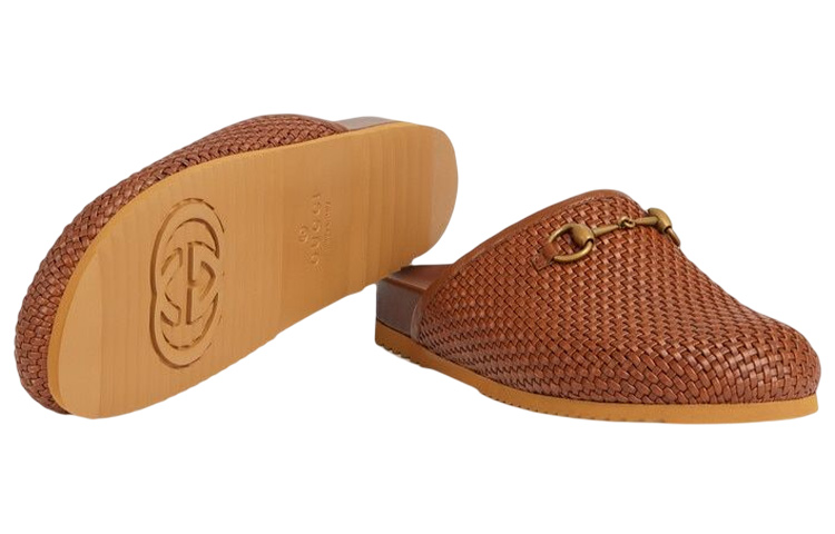 Purchase GUCCI 古馳 皮革 露跟包頭 時尚涼拖 男款 棕色