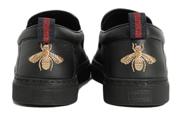 Shop Gucci Leather Slip-On Round-Toe Low-Top Sneaker 'Black' 449975-BXO60-1070