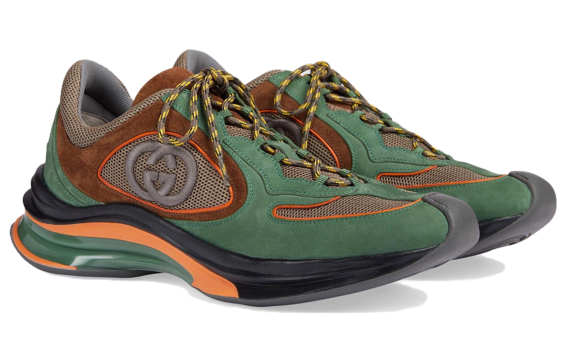 Lookbook GUCCI古馳 皮革 時尚繫帶 低筒 運動休閒鞋 男款 綠棕