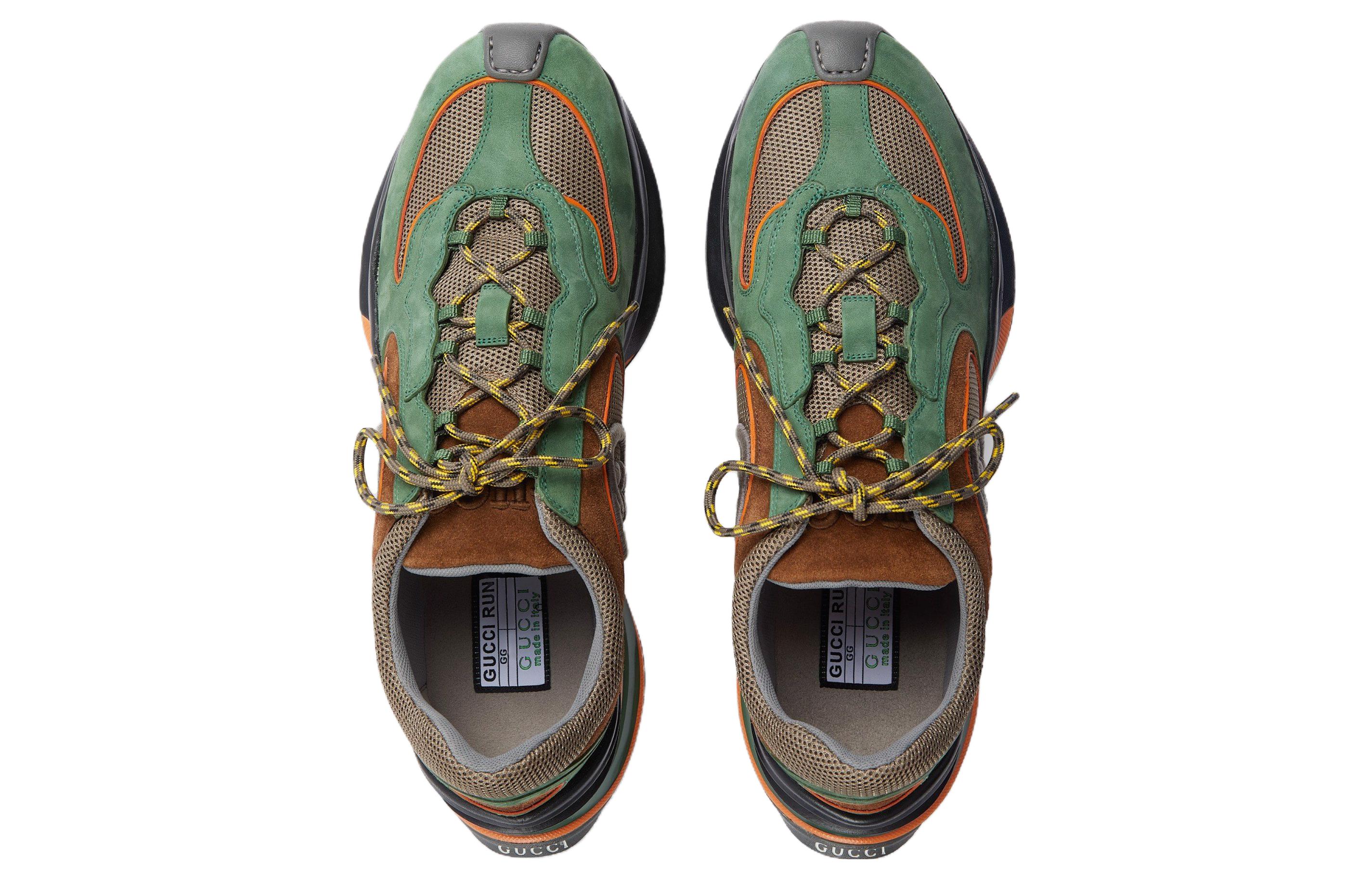 Shop GUCCI古馳 皮革 時尚繫帶 低筒 運動休閒鞋 男款 綠棕