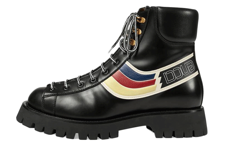 Buy GUCCI 古奇 皮革條紋時尚馬汀靴 黑色