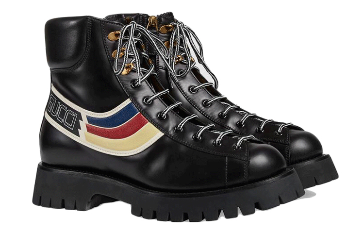 Gucci Leather Stripe Fashion Martin Boots 'Black' 圖 2