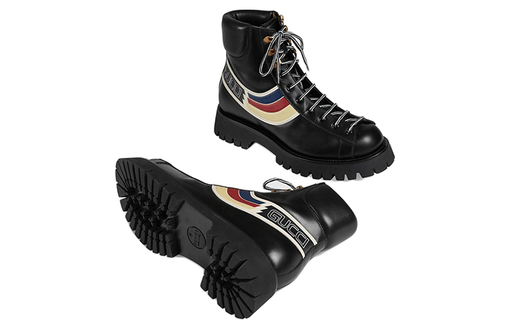 Gucci Leather Stripe Fashion Martin Boots 'Black' 圖 4
