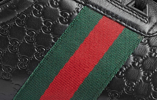 Sizing GUCCI 古馳 牛皮GG壓紋 帆布綁帶 黑