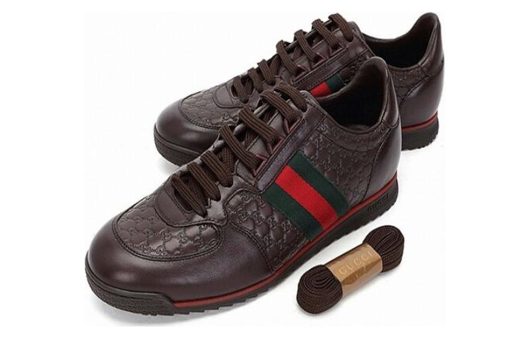 Lookbook 구찌 초콜릿 가죽 웹 스니커즈 (Gucci Chocolate Leather Web Sneakers) 233334-A9LA0-2051