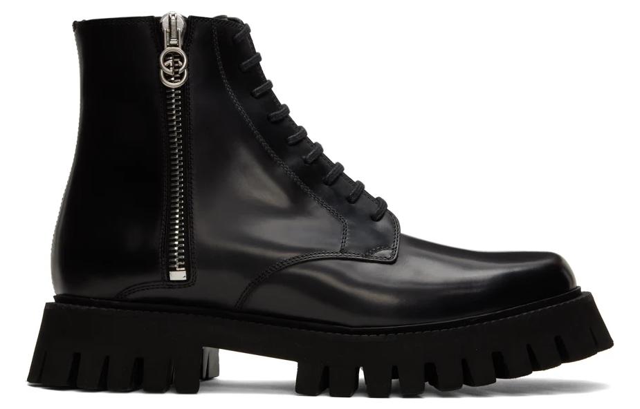 Order Gucci Leather Zip-up Chunky Heel Boots 'Black' 699584-17X00-1000