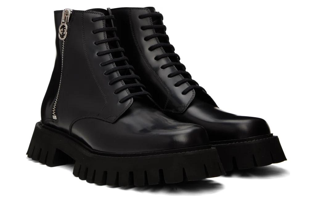 Lookbook Gucci Leather Zip-up Chunky Heel Boots 'Black' 699584-17X00-1000