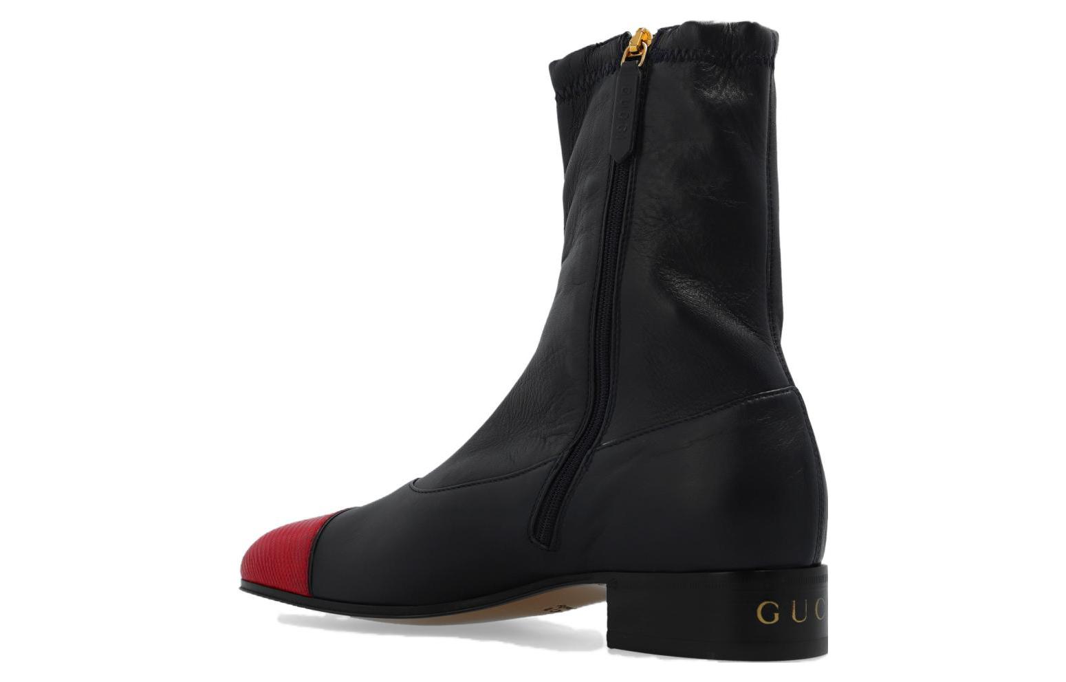 Purchase Gucci Leather Zip 'Fashion Ankle Boot Black Red' 725805-LAABO-6477