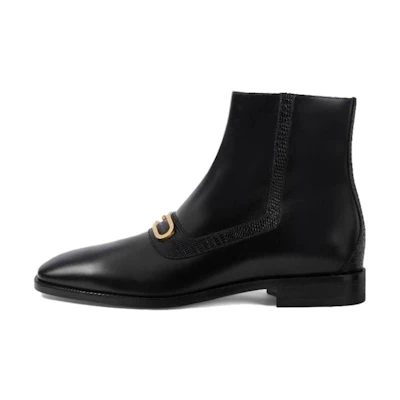 Gucci Leather Zip Round-Toe Boots 'Black'