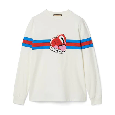 Gucci Letter Stripe Print Crewneck Long Sleeve T-Shirt Men Beige 774304-XJGIN-9095
