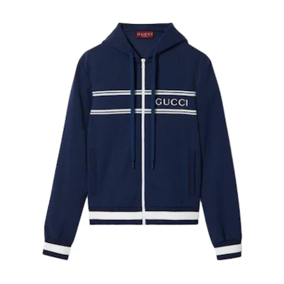 Gucci Lido Blue Logo Print Zip Hoodie Jacket 787939-XJGJ5-1010