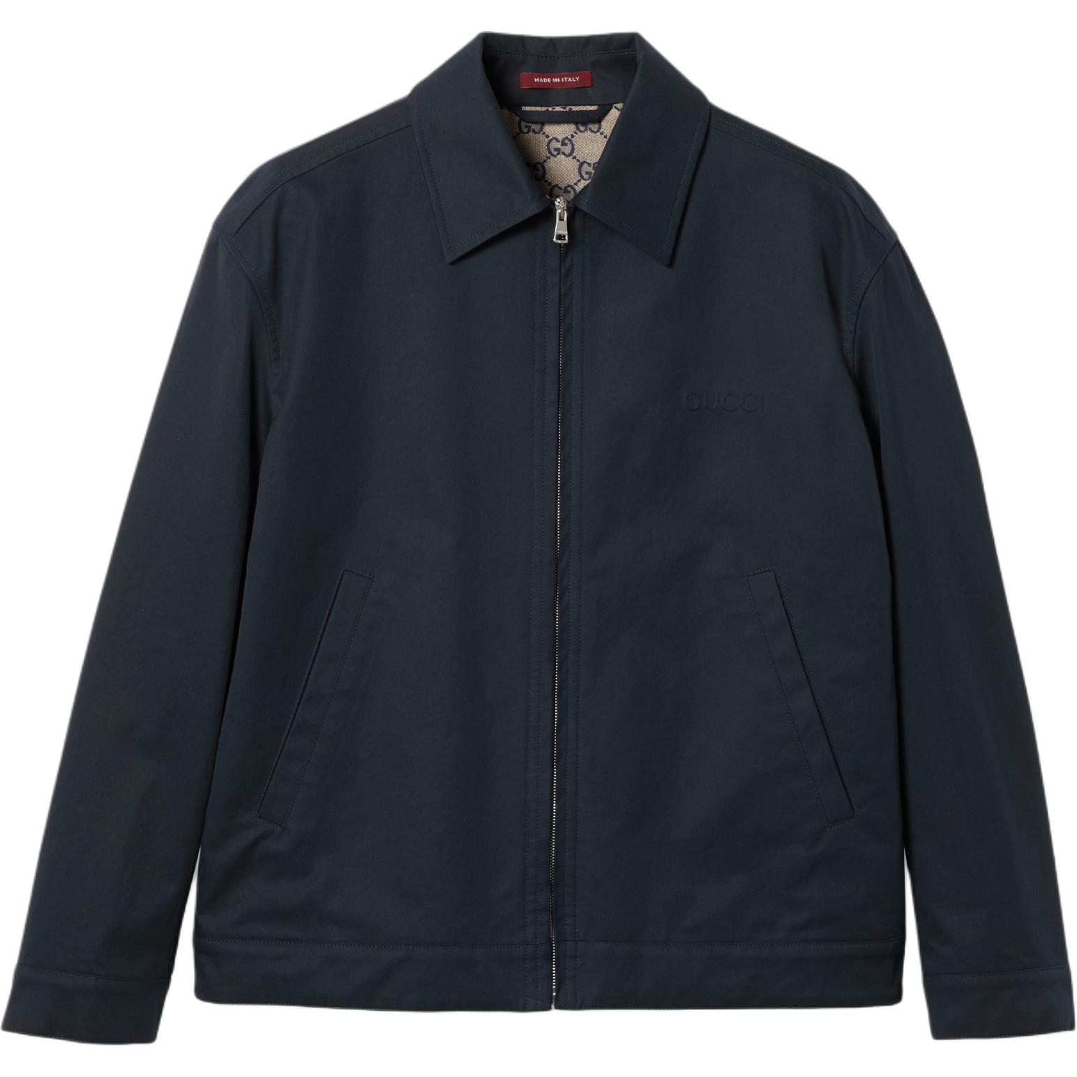 Gucci Lido Collection Solid Zip-Up Long-Sleeve Jacket for Men in Navy Blue 784180-ZAQP3-4440