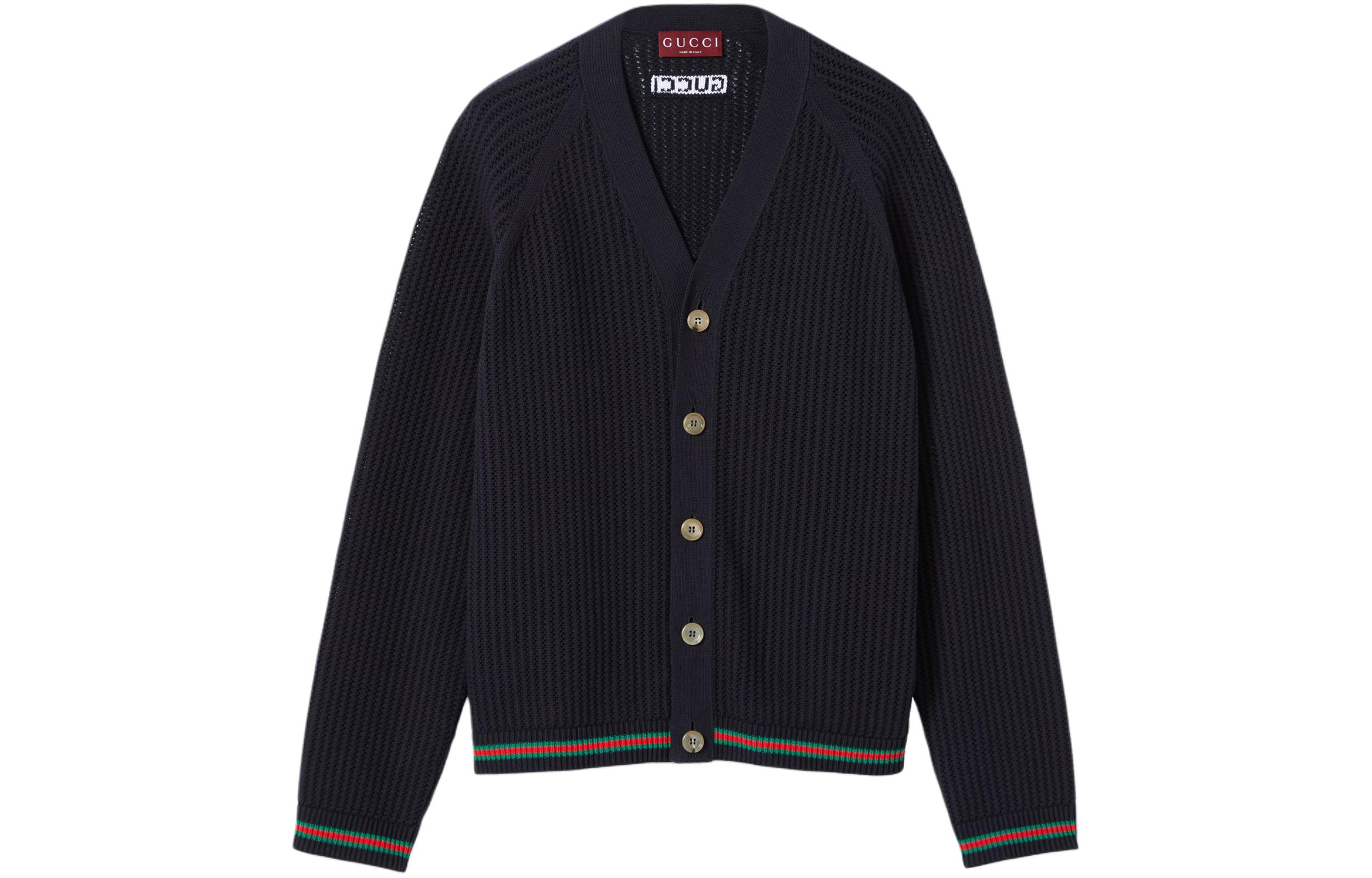 Gucci Lido Collection Striped Single-Breasted Navy Blue Knit Cardigan Men 788009-XKD15-4345