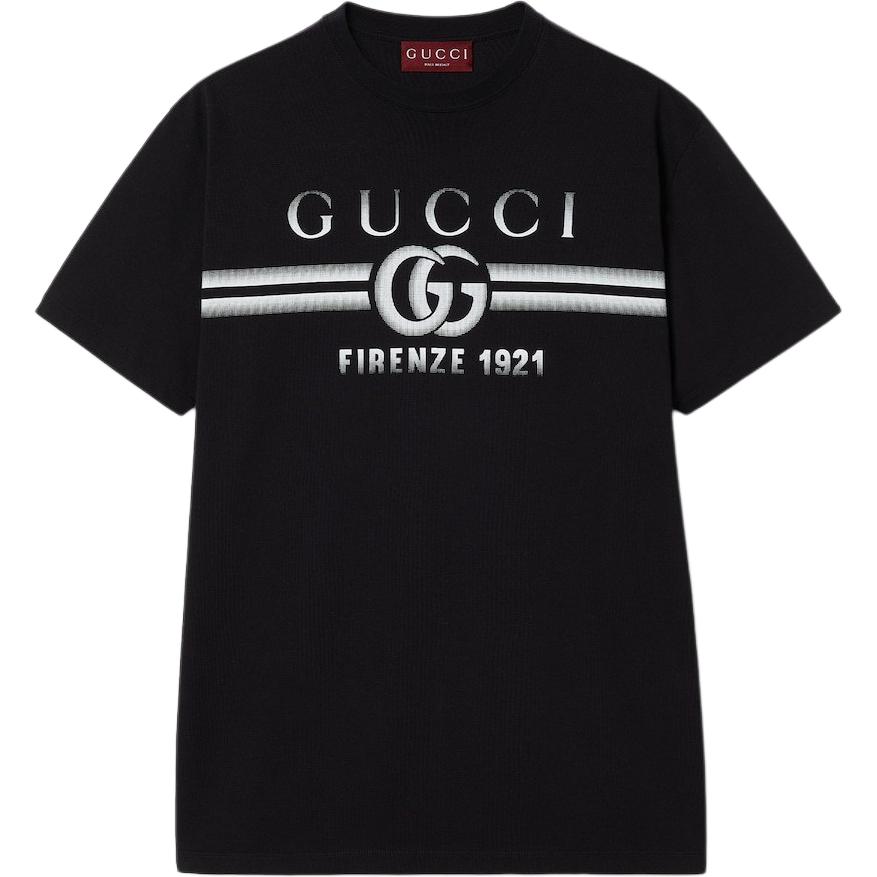 Gucci Lido Logo Print Black Fitted Short Sleeve T-Shirt for Men 785345-XJGKJ-1070