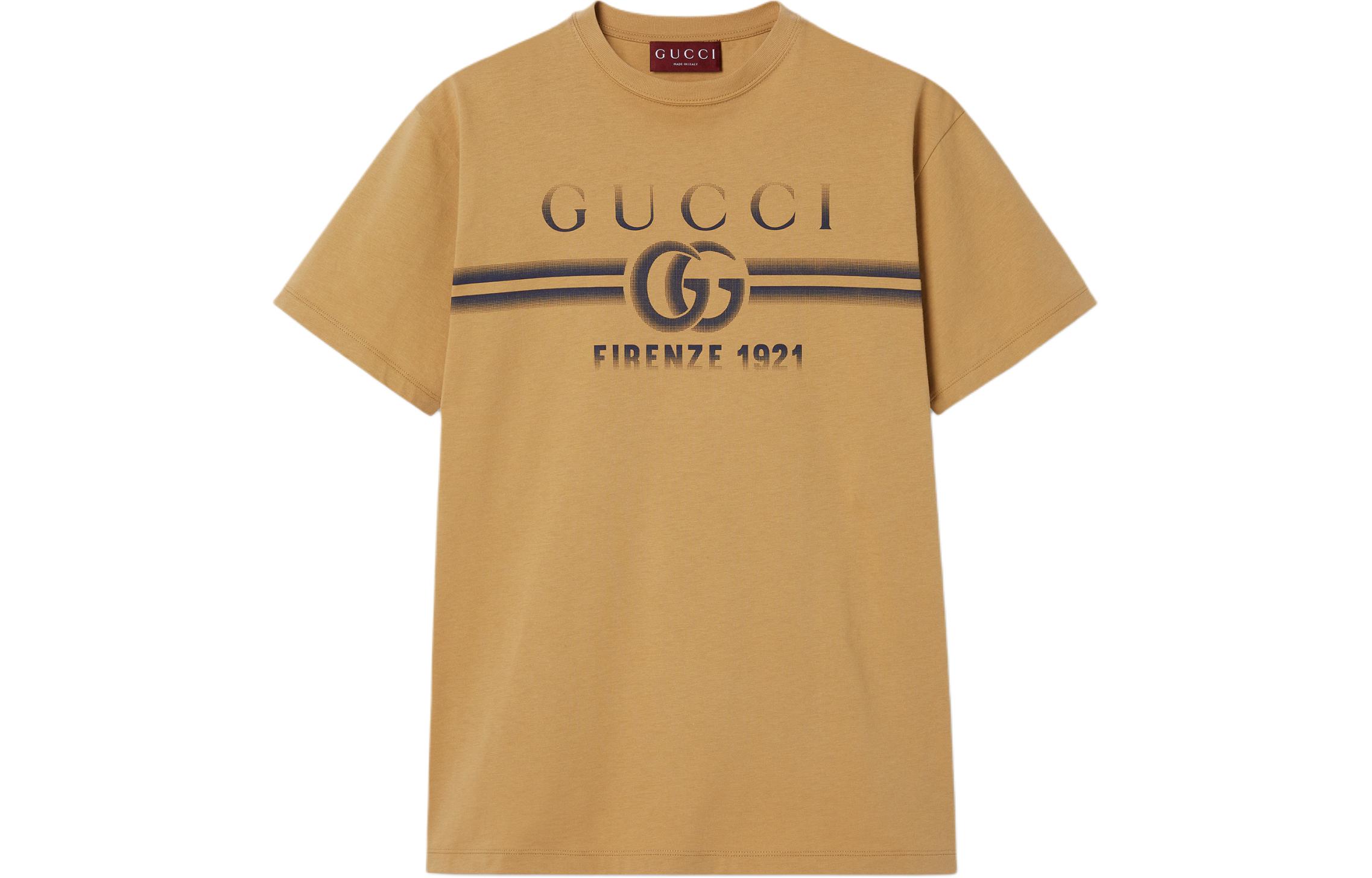 Gucci Lido Logo Print Crewneck Short Sleeve T-Shirt Men Light Brown 785345-XJGKJ-2420