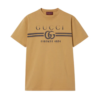 Gucci Lido Logo Print Crewneck Short Sleeve T-Shirt Men Light Brown 785345-XJGKJ-2420