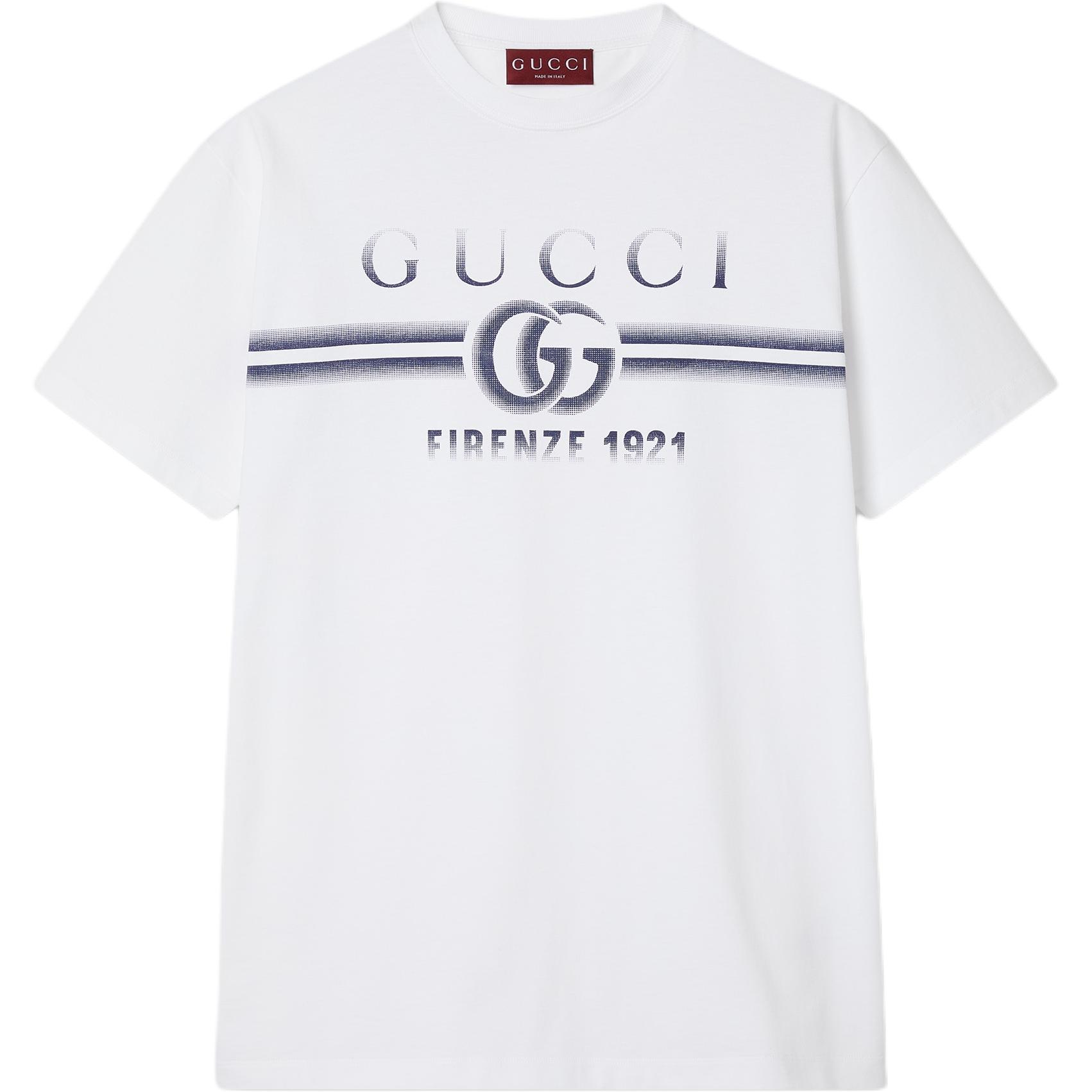 Gucci Lido Logo Stripe Print White Crewneck T-Shirt Men 785345-XJGKJ-9034
