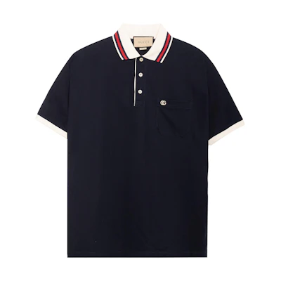 Gucci Lido Navy Blue Logo Print Polo Shirt for Men 752604XJFTL4215