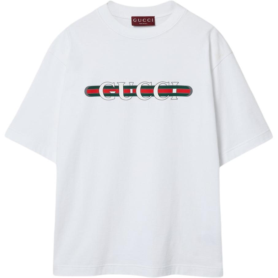 Gucci Lido Series White Logo Print Crewneck T-Shirt 784361-XJGKB-9074