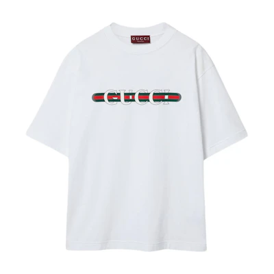 Gucci Lido Series White Logo Print Crewneck T-Shirt 784361-XJGKB-9074