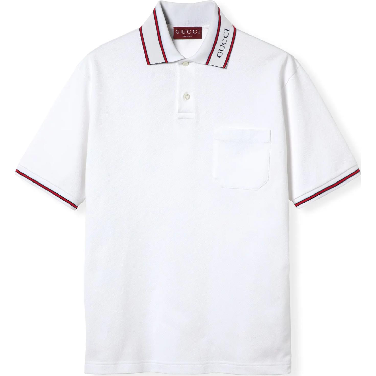 Gucci Lido Series White Polo Shirt with Logo, Stripe Trim Embroidery 784422-XJGJW-9692