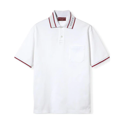 Gucci Lido Series White Polo Shirt with Logo, Stripe Trim Embroidery 784422-XJGJW-9692