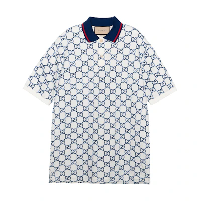 GUCCI Lido SS22 Slim Fit GG Printed Polo Shirt White. 598956-XJB0U-9064