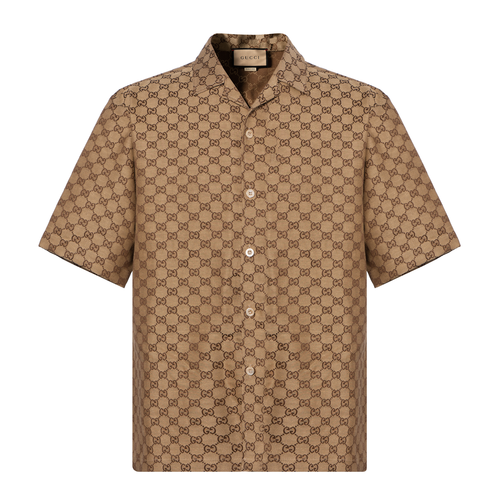 Gucci Lido SS23 Brown Short Sleeve Logo Print Button-Up Sunshirt Men 742707ZAM7G2580