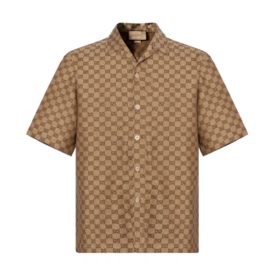 Gucci Lido SS23 Brown Short Sleeve Logo Print Button-Up Sunshirt Men 742707ZAM7G2580