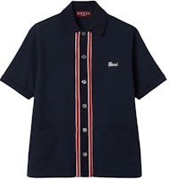Gucci Lido SS24 Multicolor Striped Logo Embroidered Navy Short Sleeve Shirt 742380-XJGKU-4215 Gucci Lido SS24 Multicolor Striped Logo Embroidered Navy Short Sleeve Shirt 742380-XJGKU-4215