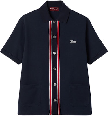 古驰 Lido SS24 多彩条纹刺绣标志海军蓝短袖衬衫 742380-XJGKU-4215 Buy 古驰 Lido SS24 多彩条纹刺绣标志海军蓝短袖衬衫 742380-XJGKU-4215