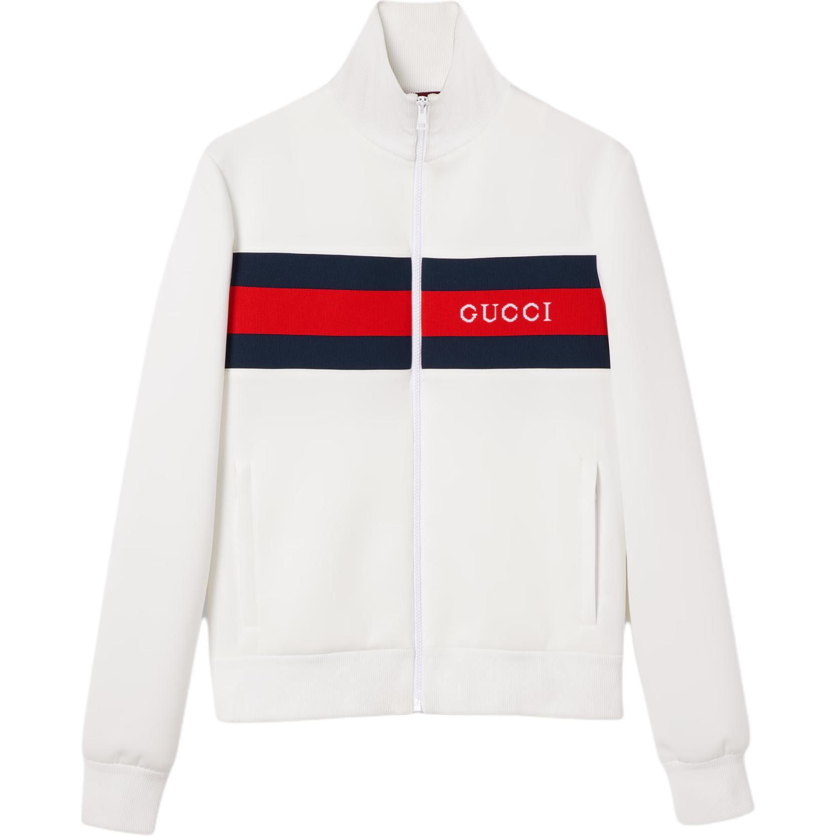Gucci Lido SS24 Striped Logo Print High-Neck Slim Jacket Men’s White 787872-XJGJZ-9971