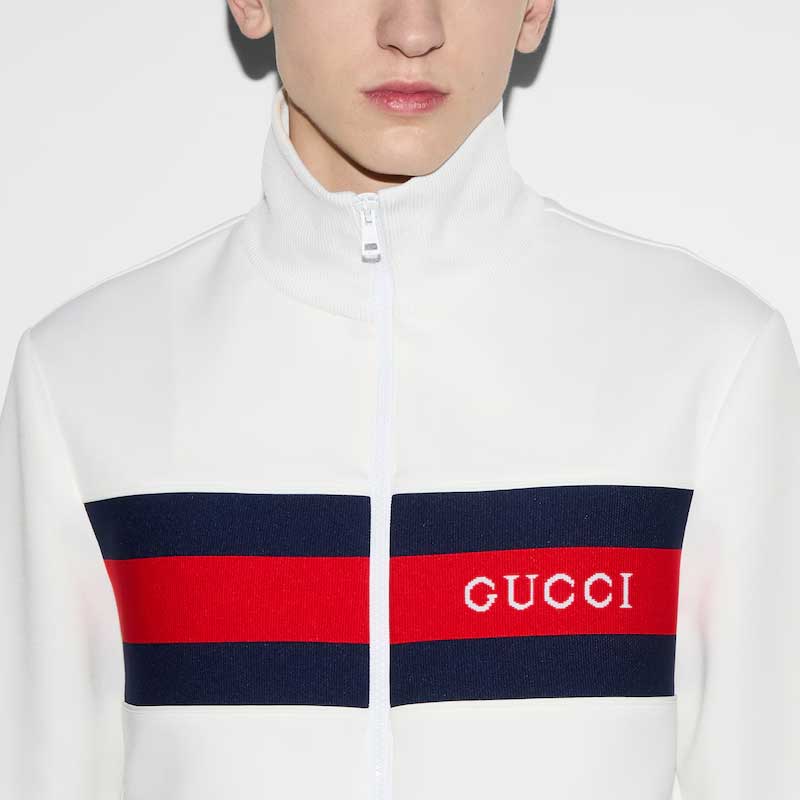 Gucci Lido SS24 Striped Logo Print High-Neck Slim Jacket Men’s White 787872-XJGJZ-9971 圖 7