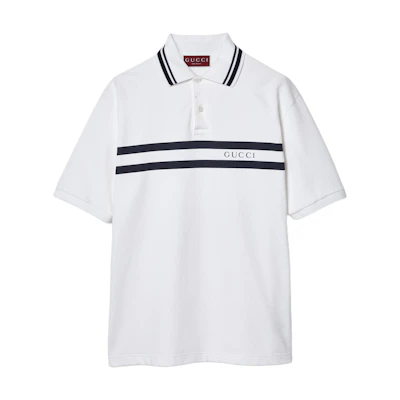 Gucci Lido White Short Sleeve Polo Shirt with Stripe Letters 788016-XJGJX-9081