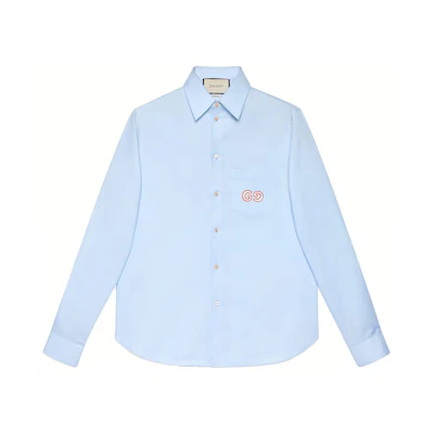 Gucci Light Blue Oxford Cotton Shirt with GG Embroidery 574518-ZABY4-4850
