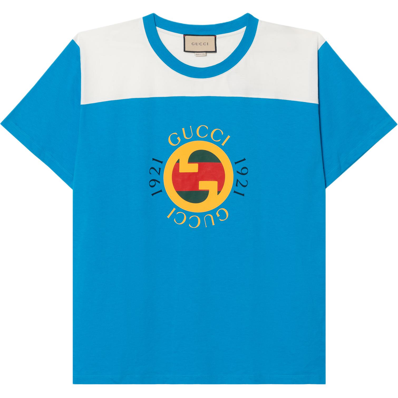 Gucci Light Blue Short Sleeve Patchwork Crewneck T-Shirt 756708XJFWL4815