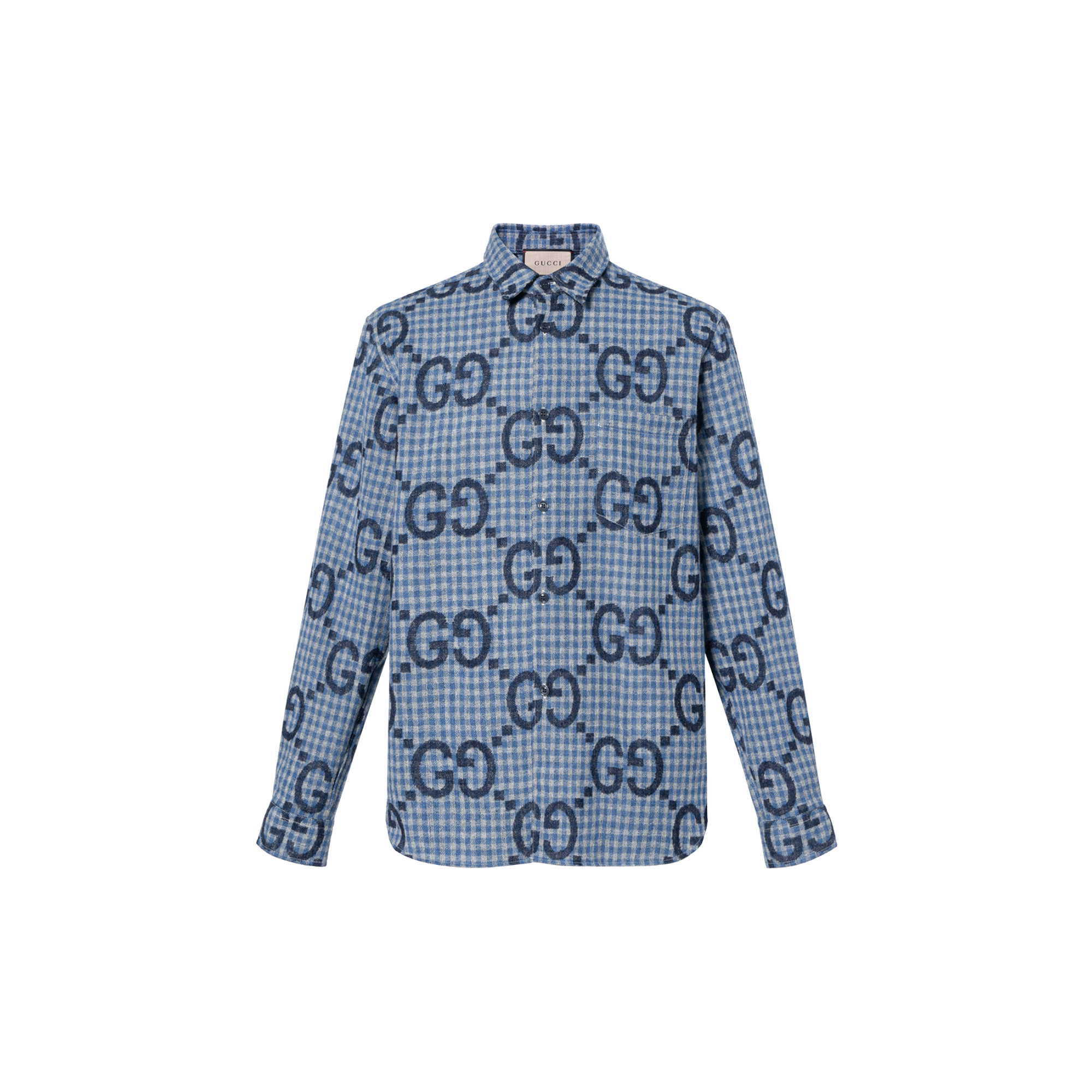 Gucci Light Blue Single-Breasted Monogram Print Long Sleeve Shirt 770438-ZAOBM-4061