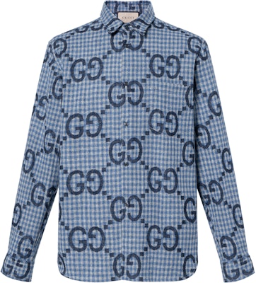 Gucci Kemeja Lengan Panjang Biru Muda Monogram Print Single-Breasted 770438-ZAOBM-4061 Buy Gucci Kemeja Lengan Panjang Biru Muda Monogram Print Single-Breasted 770438-ZAOBM-4061