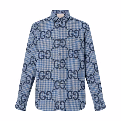 Gucci Light Blue Single-Breasted Monogram Print Long Sleeve Shirt 770438-ZAOBM-4061